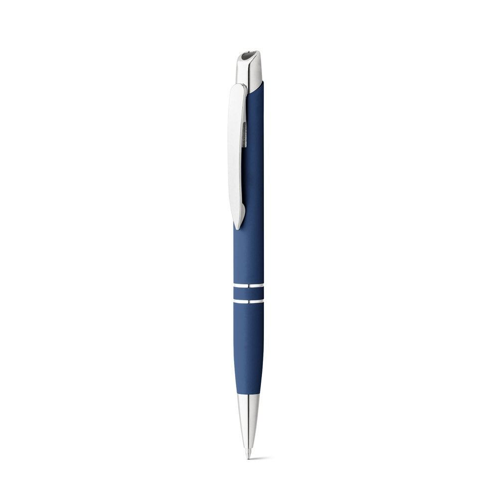 MARIETA SOFT promotional pen in blue (detail view) with custom logo branding