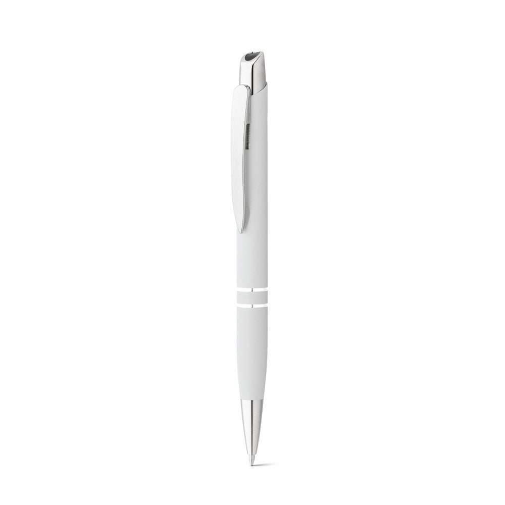 MARIETA SOFT promotional pen in white (detail view) with custom logo branding