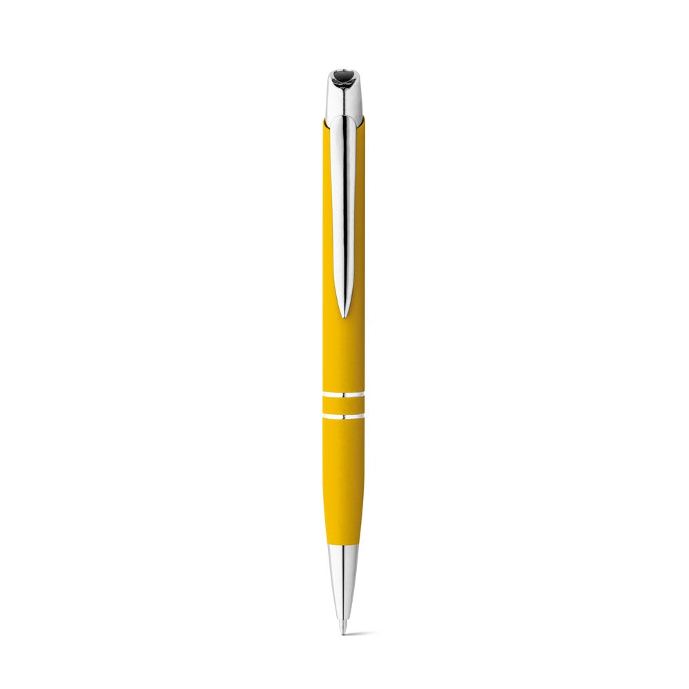 MARIETA SOFT promotional pen in yellow (detail view) with custom logo branding