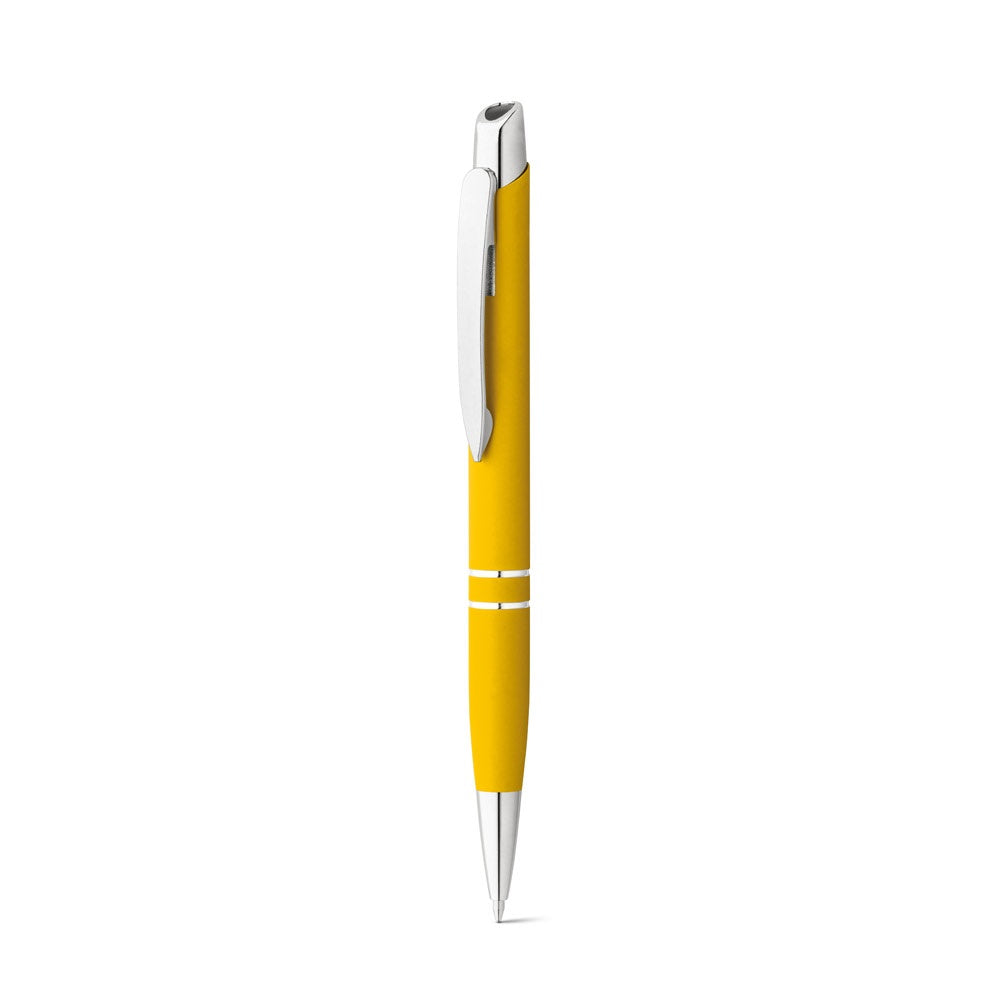 MARIETA SOFT promotional pen in yellow (detail view) with custom logo branding