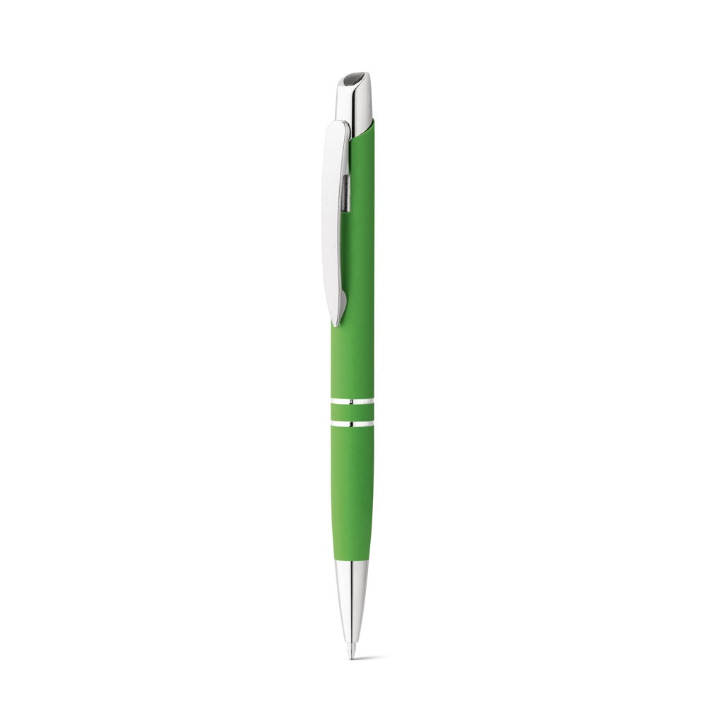 MARIETA SOFT promotional pen in light green (detail view) with custom logo branding