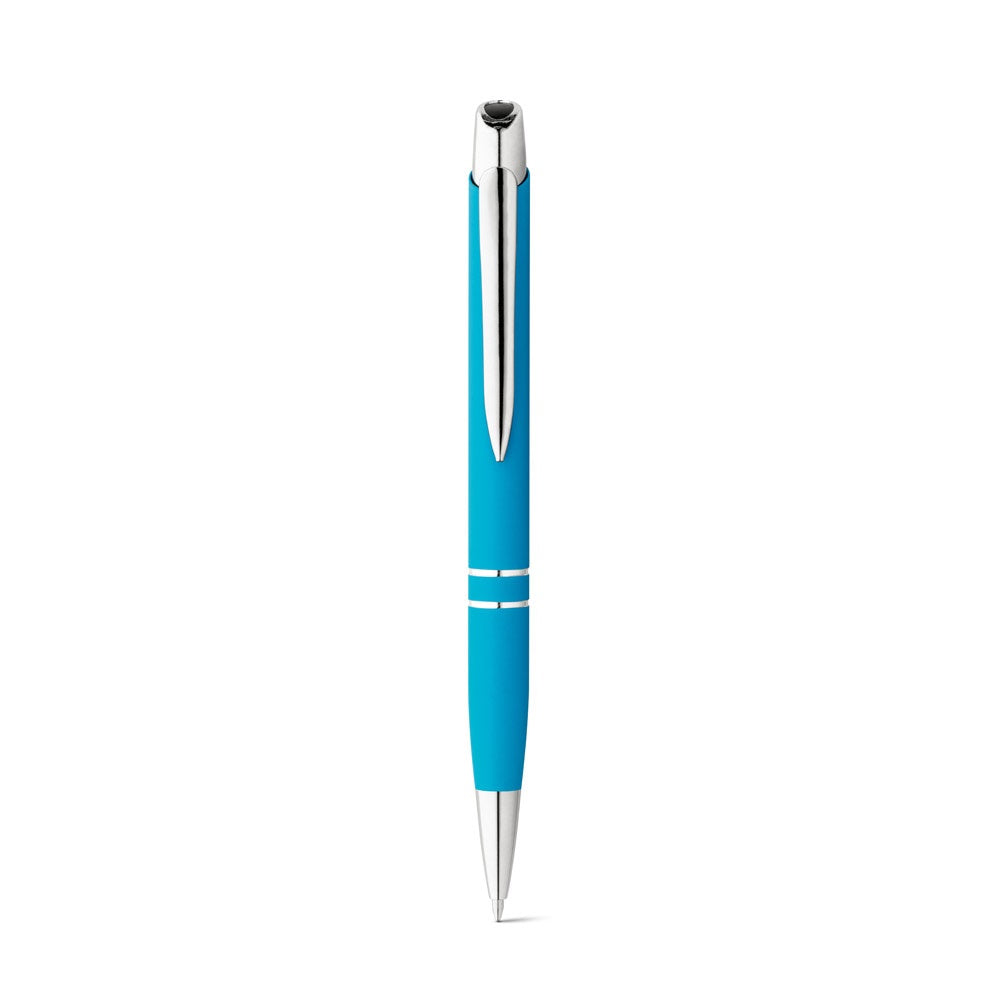 MARIETA SOFT promotional pen in light blue (detail view) with custom logo branding