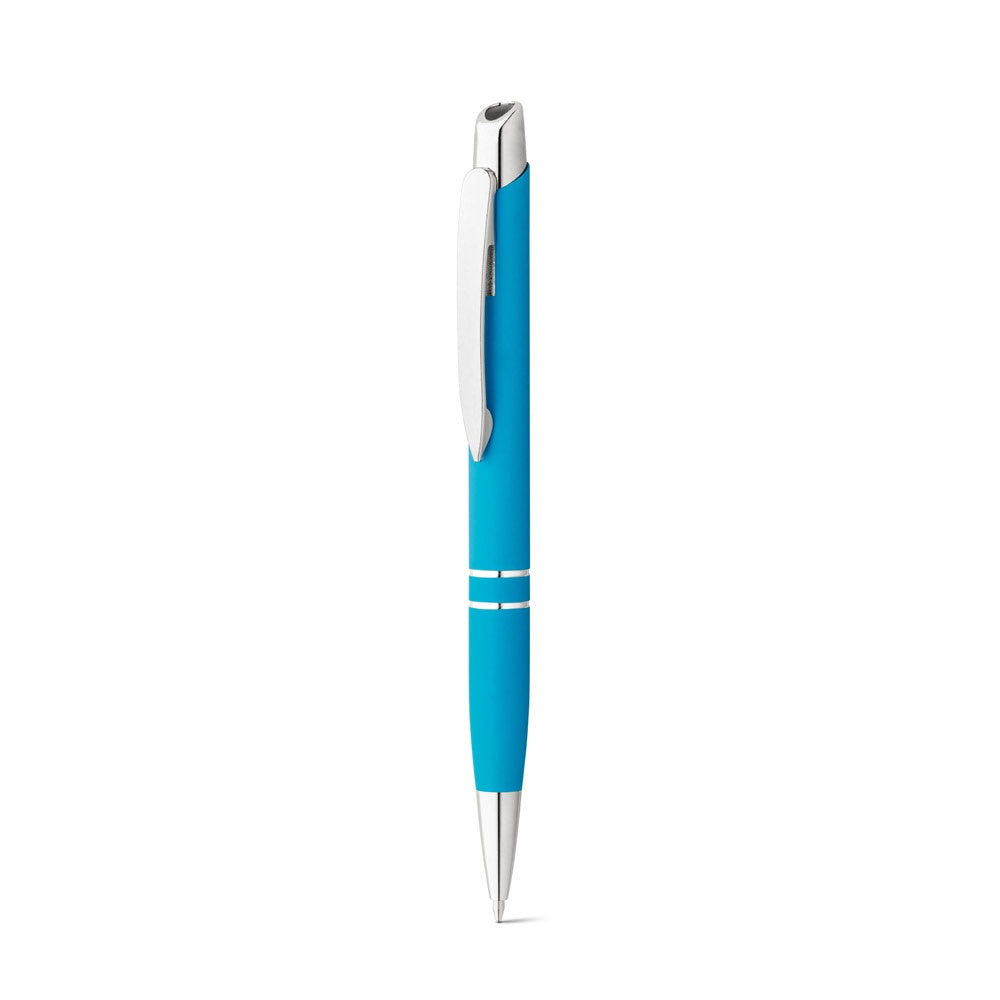 MARIETA SOFT promotional pen in light blue (detail view) with custom logo branding