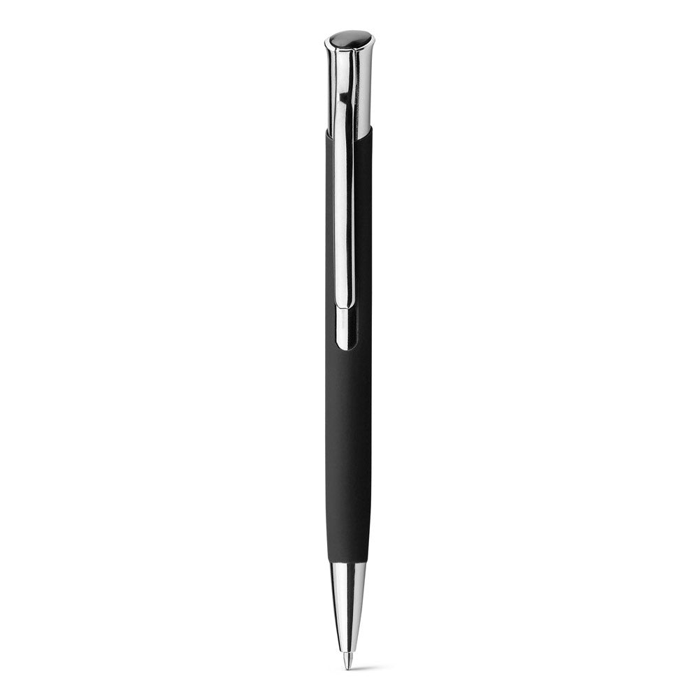 OLAF SOFT promotional pen in black (detail view) with custom logo branding