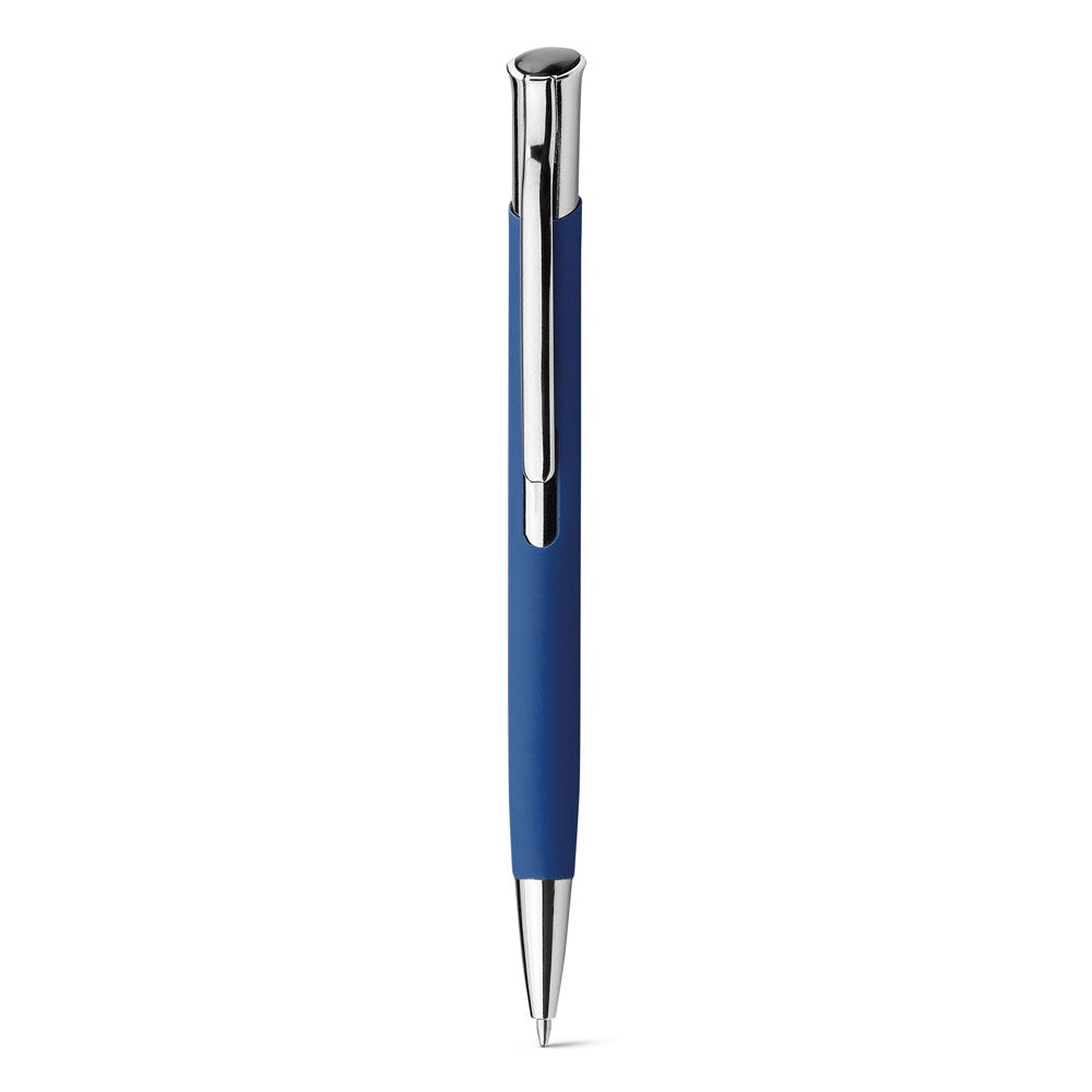 OLAF SOFT promotional pen in blue (detail view) with custom logo branding