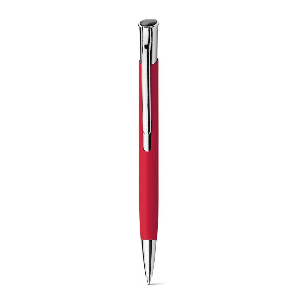 OLAF SOFT promotional pen in red (detail view) with custom logo branding