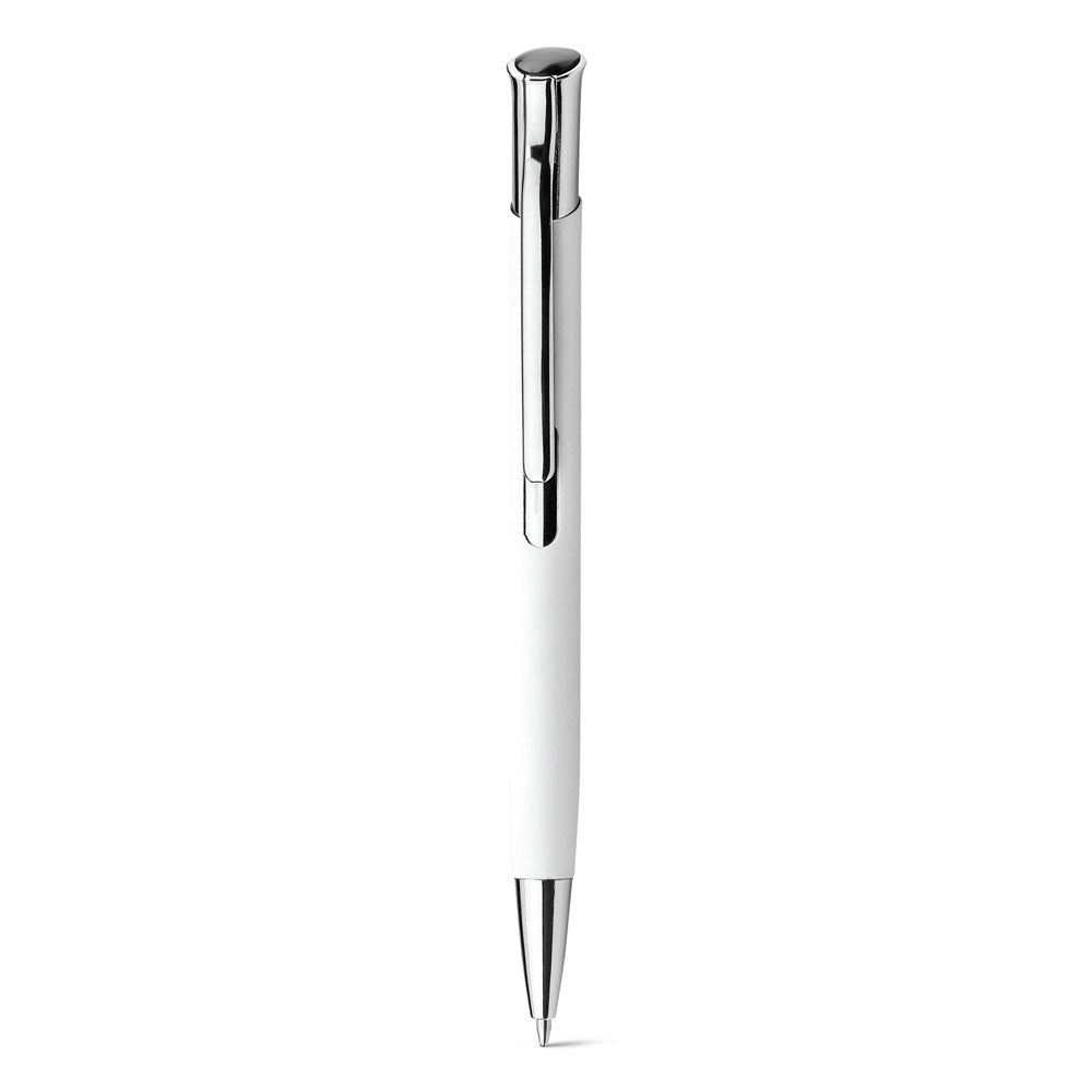 OLAF SOFT promotional pen in white (detail view) with custom logo branding