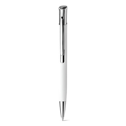 OLAF SOFT promotional pen in white (detail view) with custom logo branding