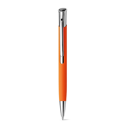 OLAF SOFT promotional pen in orange (detail view) with custom logo branding
