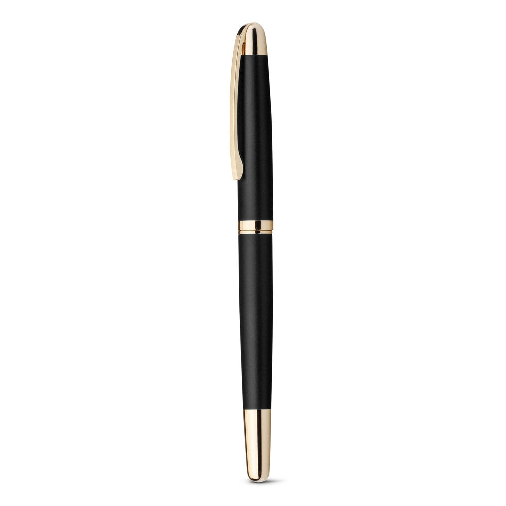 EZEKIEL ROLLER promotional pen in black (detail view) with custom logo branding