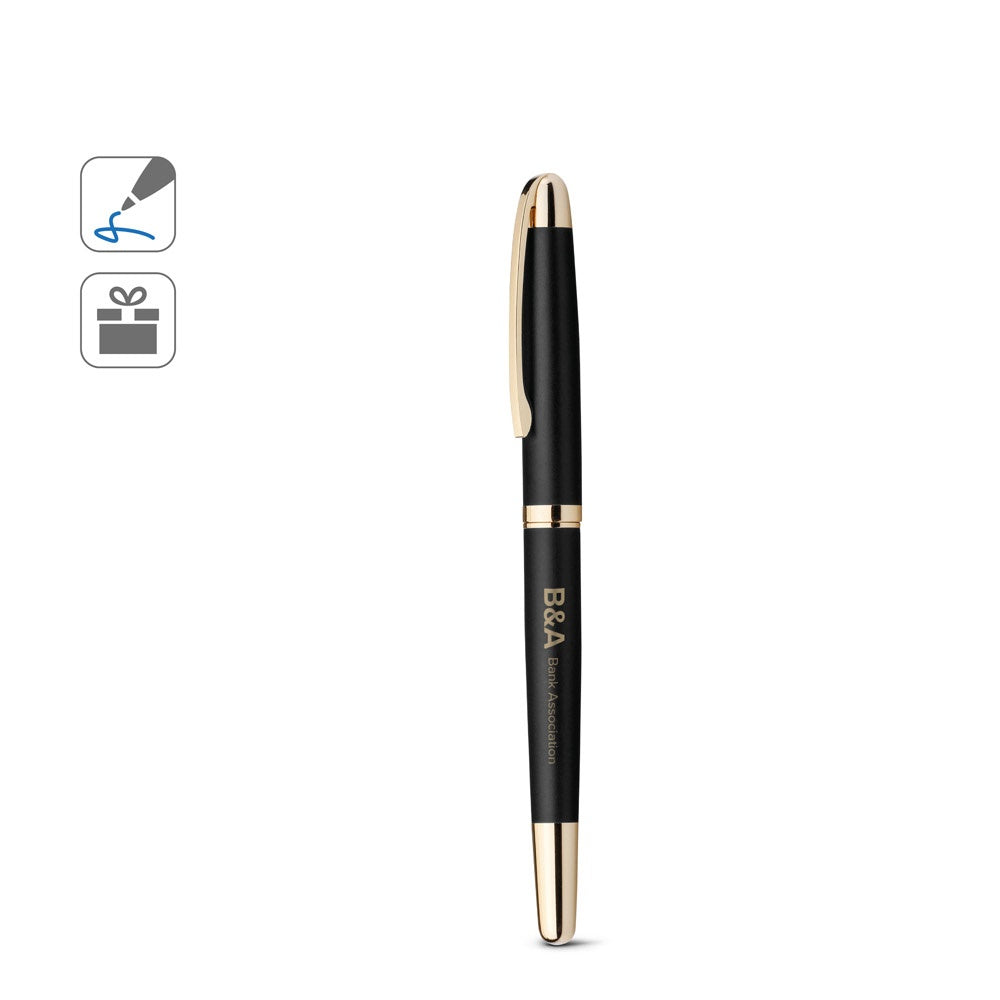EZEKIEL ROLLER promotional pen (complete set view) with custom logo branding
