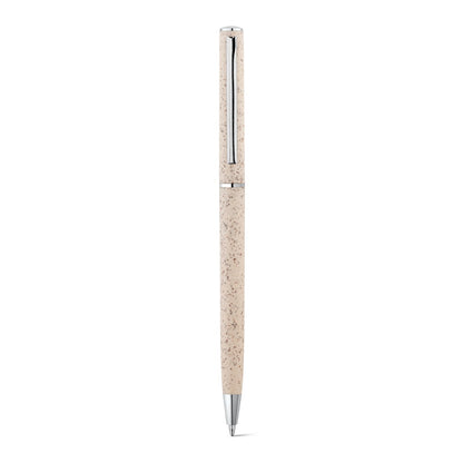 DEVIN promotional pen in light natural (detail view) with custom logo branding