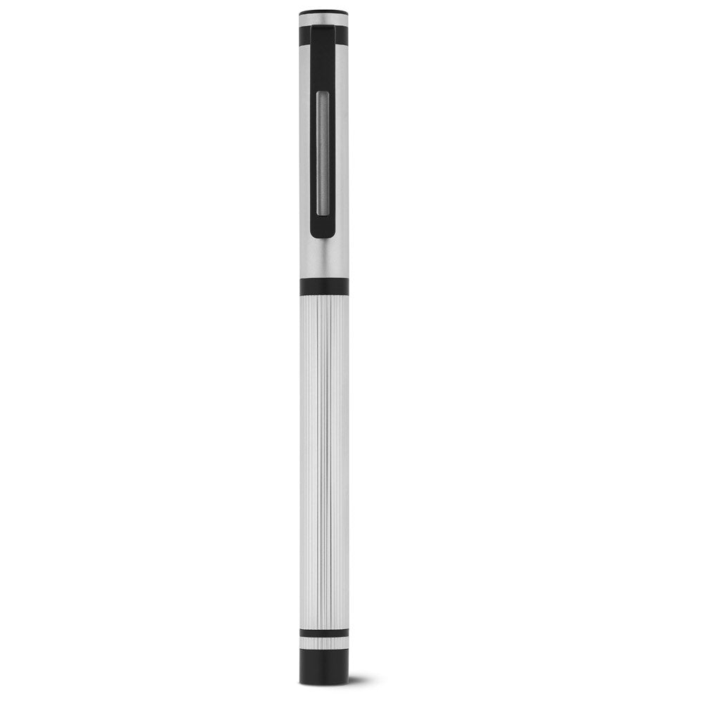 STAIN promotional pen in satin silver (detail view) with custom logo branding