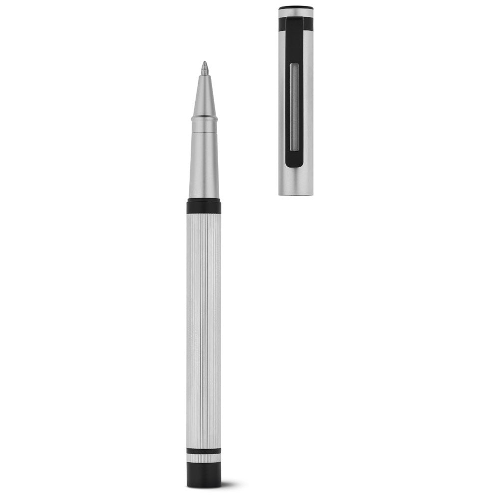 STAIN promotional pen in satin silver (detail view) with custom logo branding