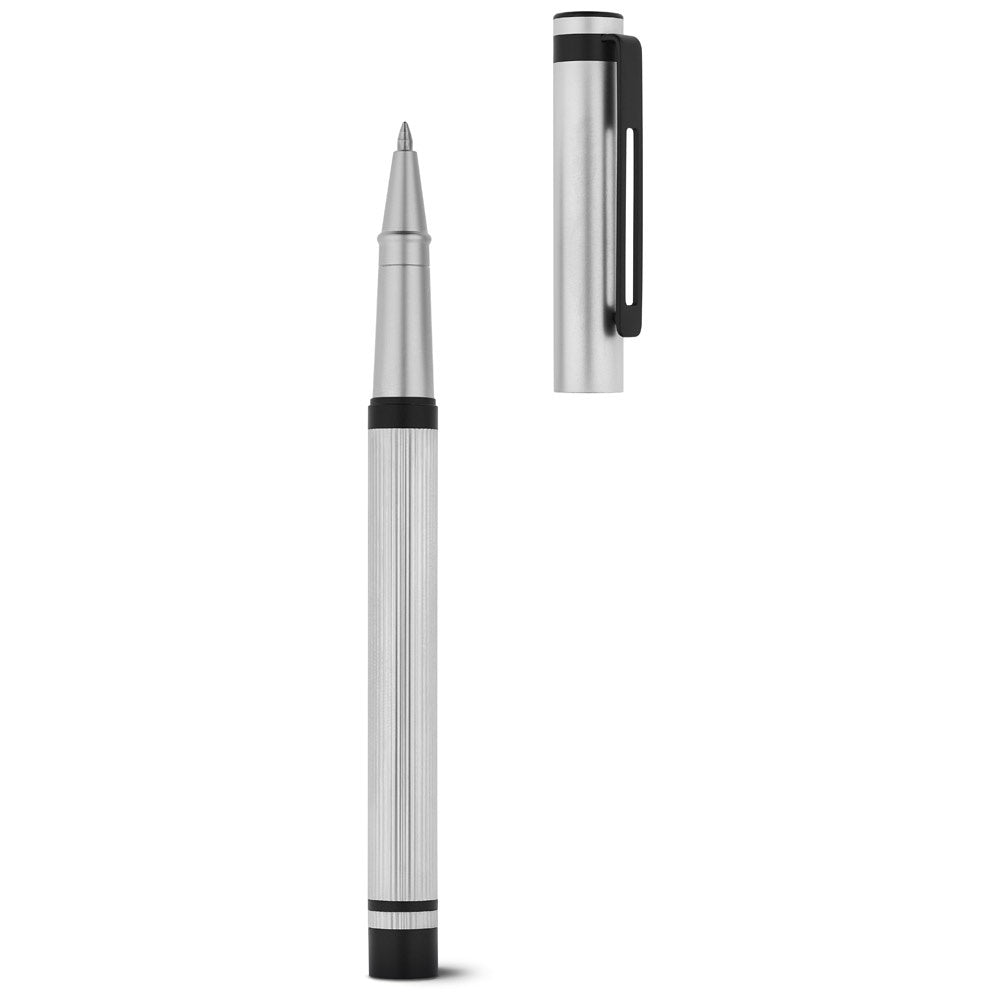 STAIN promotional pen in satin silver (detail view) with custom logo branding