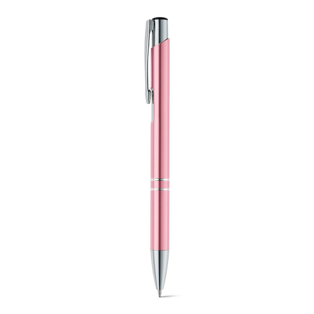 BETA promotional pen in light pink with custom logo branding