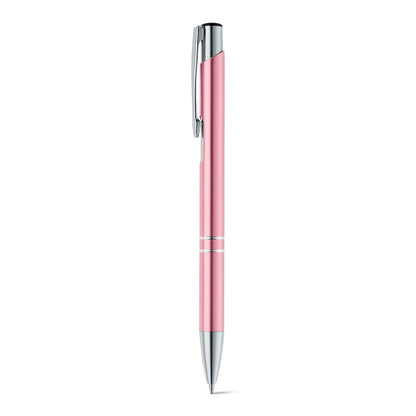 BETA promotional pen in light pink with custom logo branding