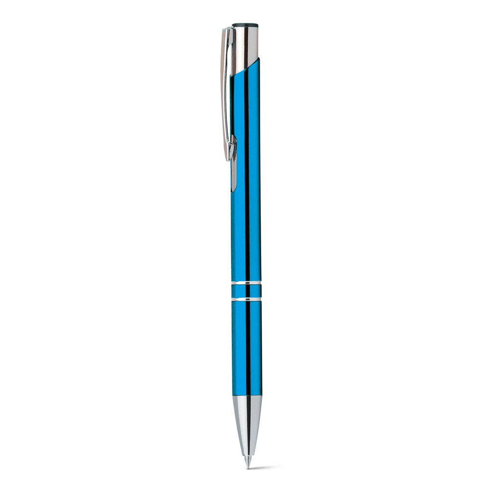 BETA promotional pen in turquoise blue with custom logo branding