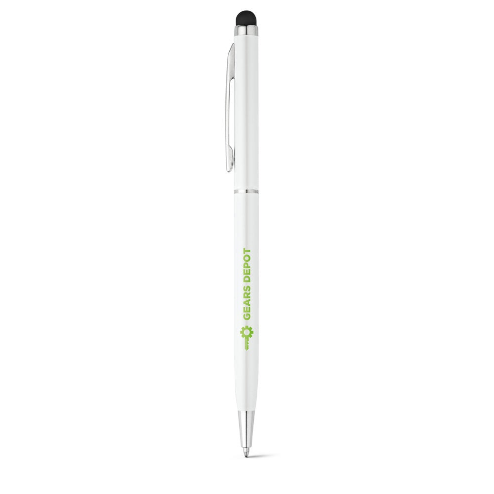 ZOE promotional pen in white with custom logo branding
