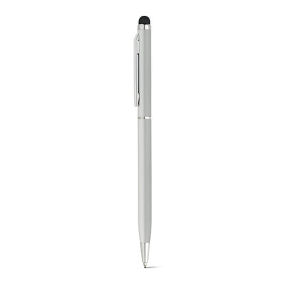 ZOE promotional pen in satin silver (detail view) with custom logo branding