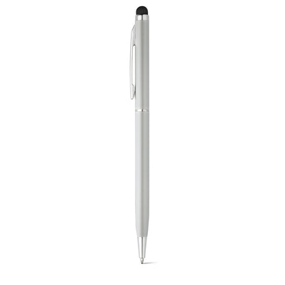 ZOE promotional pen in satin silver with custom logo branding
