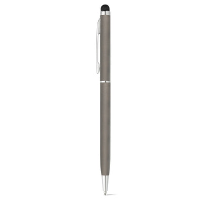 ZOE promotional pen in gun metal with custom logo branding