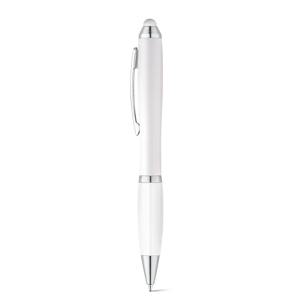 SANS promotional pen in white with custom logo branding