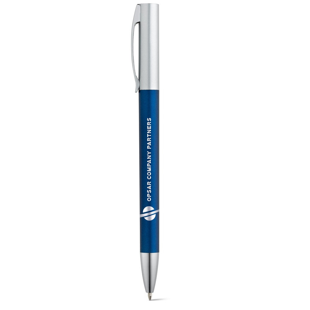 ELBE promotional pen in blue with custom logo branding