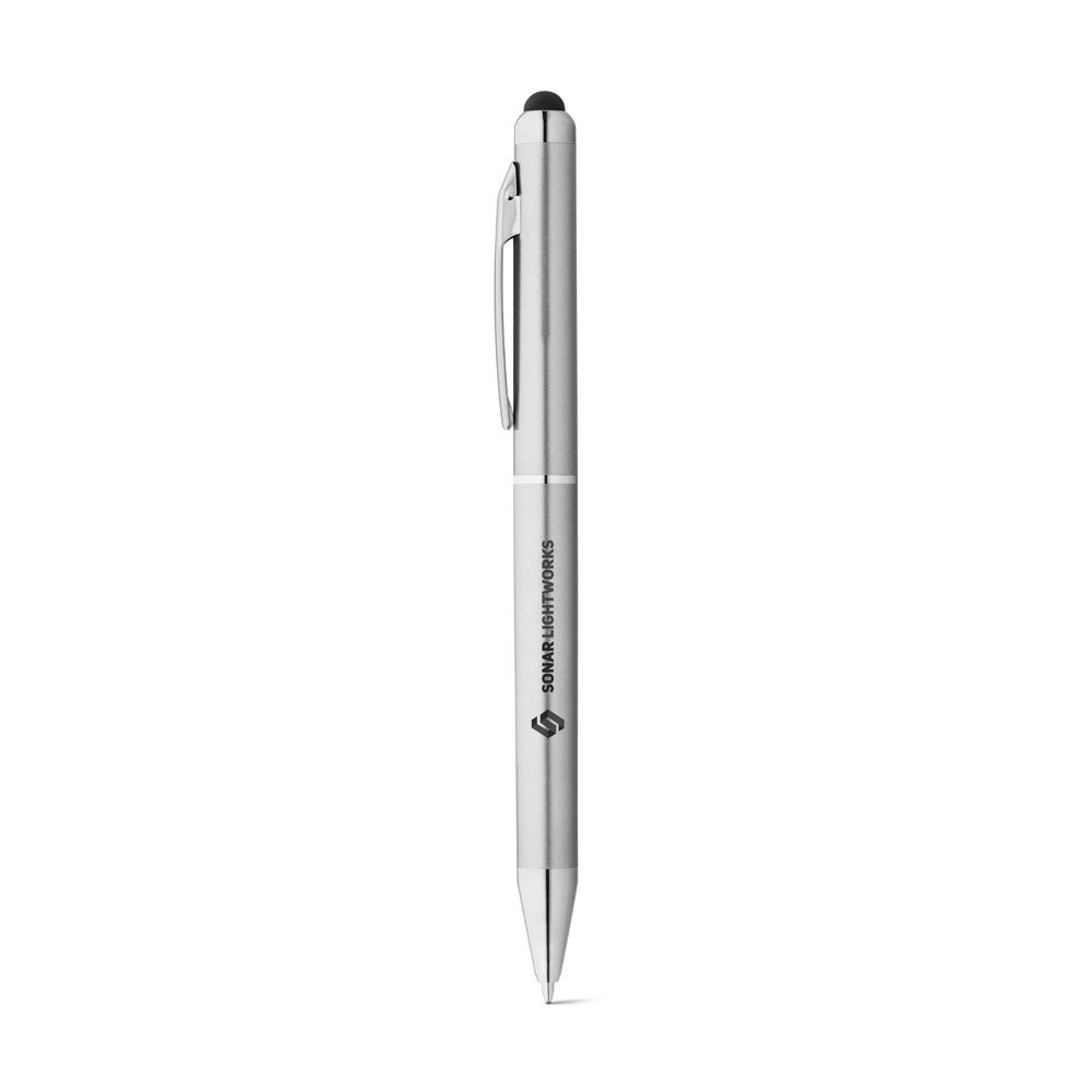 ESLA promotional pen in satin silver with custom logo branding
