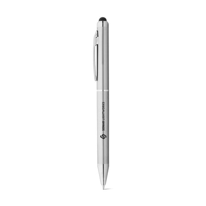 ESLA promotional pen in satin silver with custom logo branding