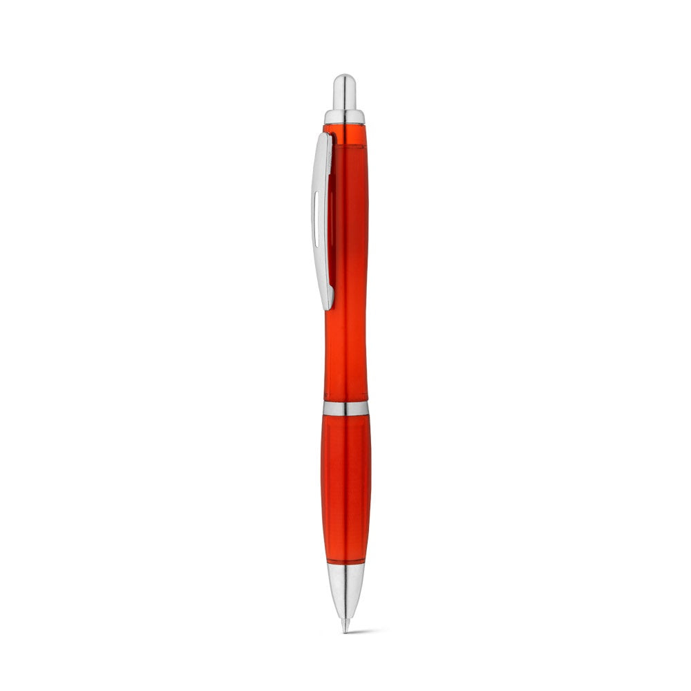 SWING rPET promotional pen in red (detail view) with custom logo branding