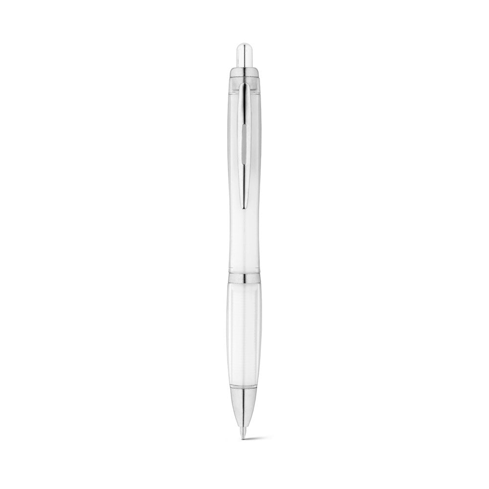SWING rPET promotional pen in white (detail view) with custom logo branding