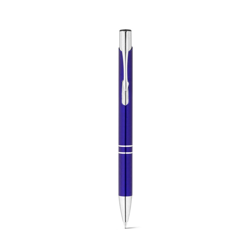 RE-BETA promotional pen in royal blue (detail view) with custom logo branding