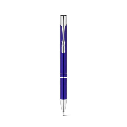 RE-BETA promotional pen in royal blue (detail view) with custom logo branding