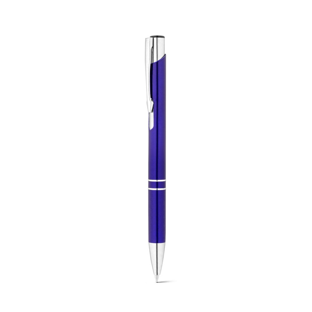 RE-BETA promotional pen in royal blue (detail view) with custom logo branding