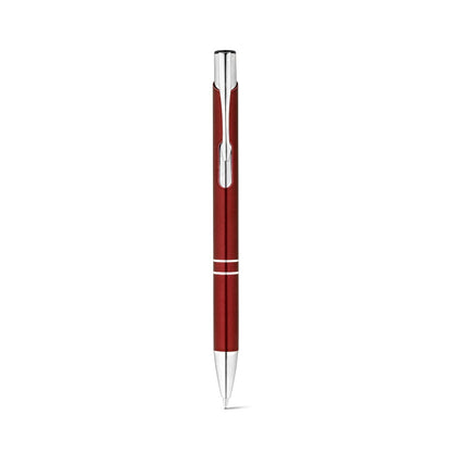 RE-BETA promotional pen in burgundy (detail view) with custom logo branding