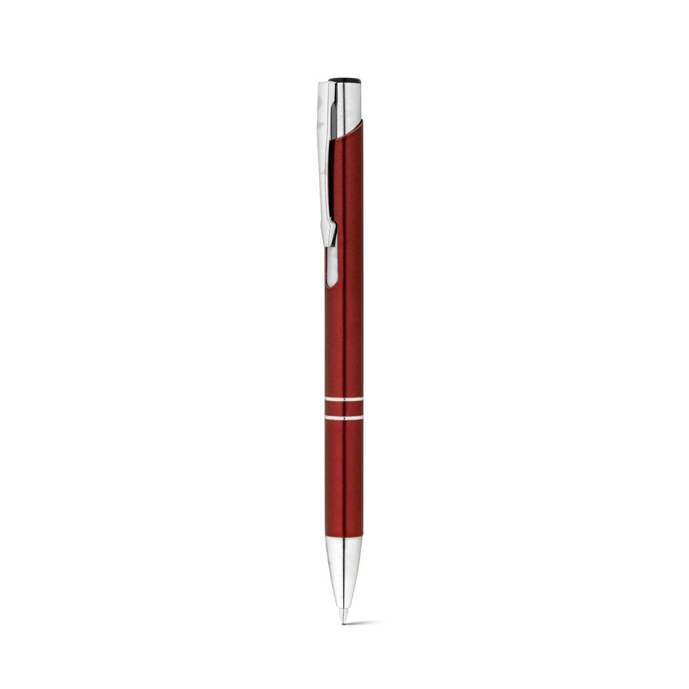 RE-BETA promotional pen in burgundy (detail view) with custom logo branding