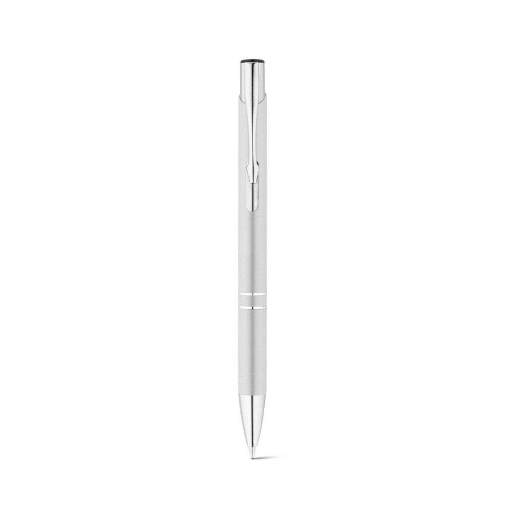 RE-BETA promotional pen in satin silver (detail view) with custom logo branding