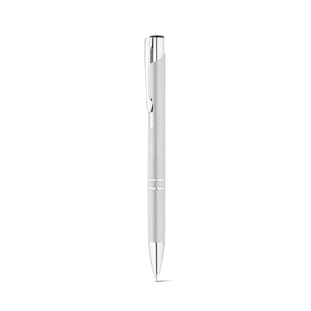 RE-BETA promotional pen in satin silver (detail view) with custom logo branding