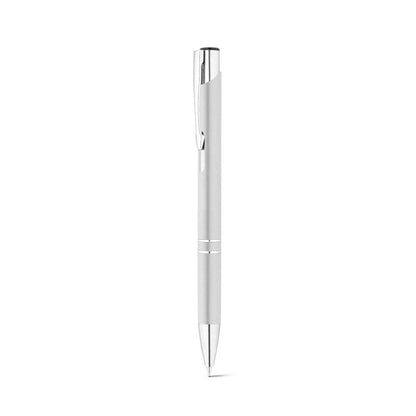 RE-BETA promotional pen in satin silver (detail view) with custom logo branding