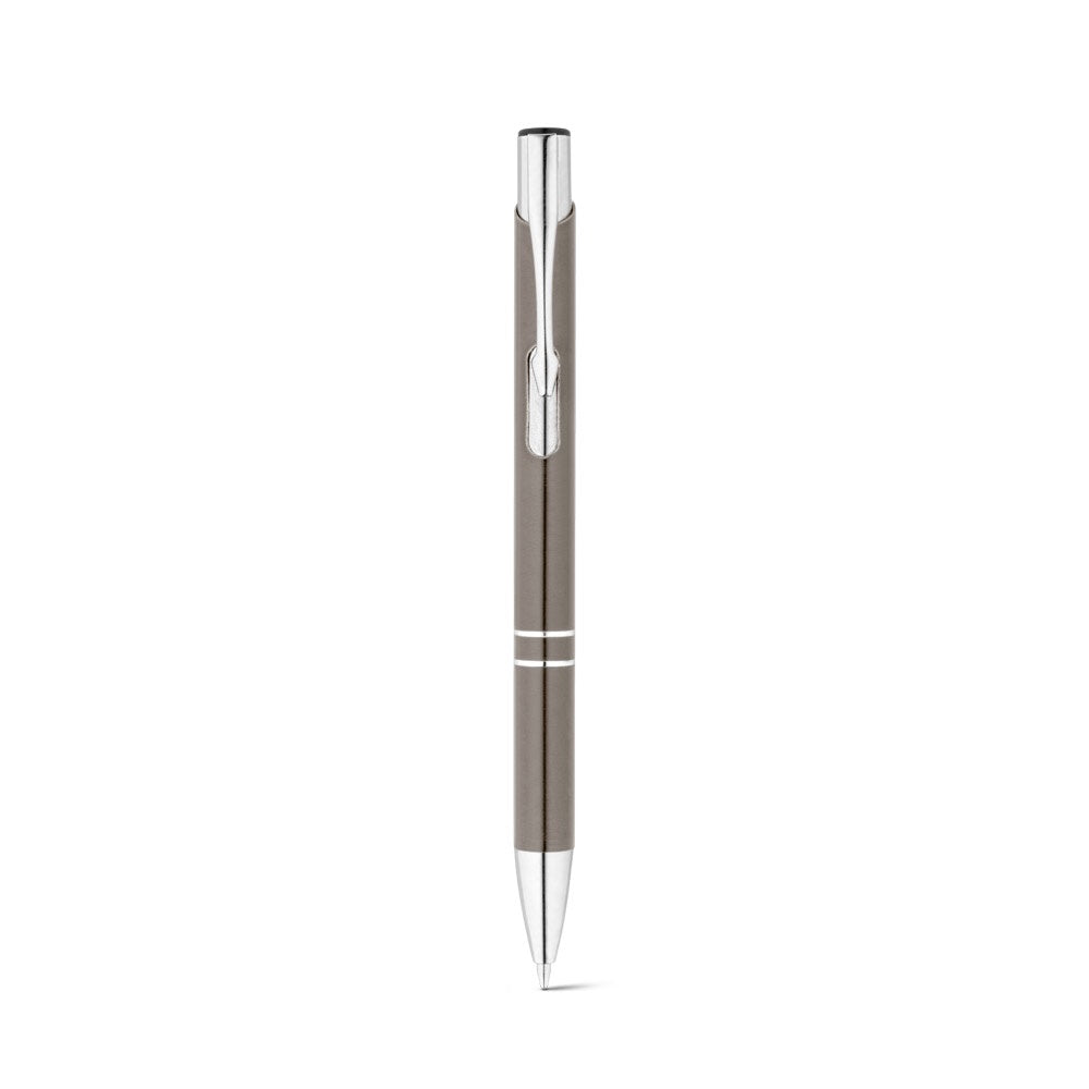 RE-BETA promotional pen in gun metal (detail view) with custom logo branding