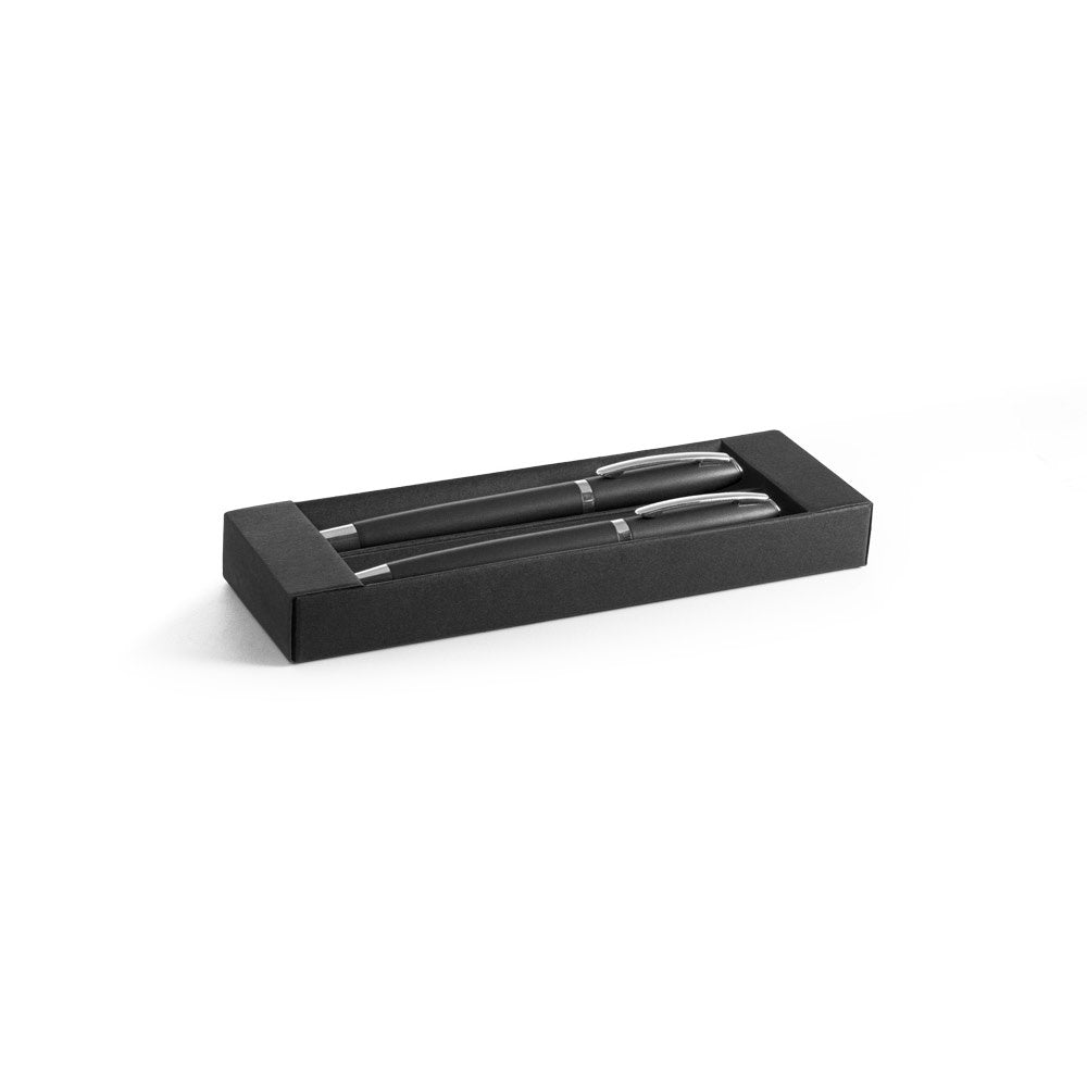 RE-LANDO-SET promotional writing set in black (gift box packaging) with custom logo branding