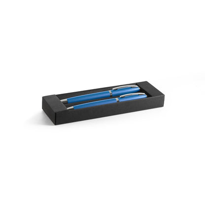 RE-LANDO-SET promotional writing set in blue (gift box packaging) with custom logo branding