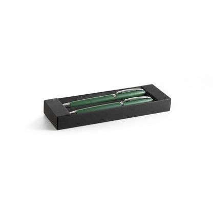 RE-LANDO-SET promotional writing set in green (gift box packaging) with custom logo branding