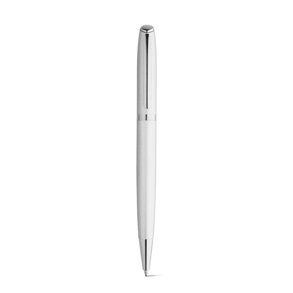 RE-LANDO-SET promotional writing set in satin silver (detail view) with custom logo branding