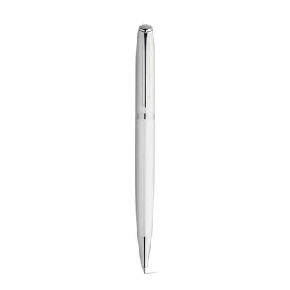 RE-LANDO-SET promotional writing set in satin silver (detail view) with custom logo branding