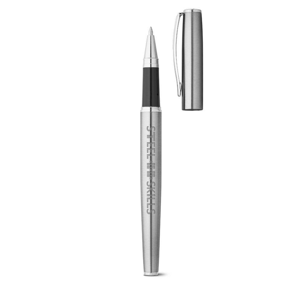 ELLA promotional writing set in satin silver with custom logo branding