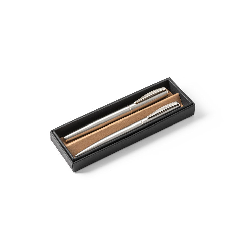ELLA promotional writing set in satin silver with custom logo branding