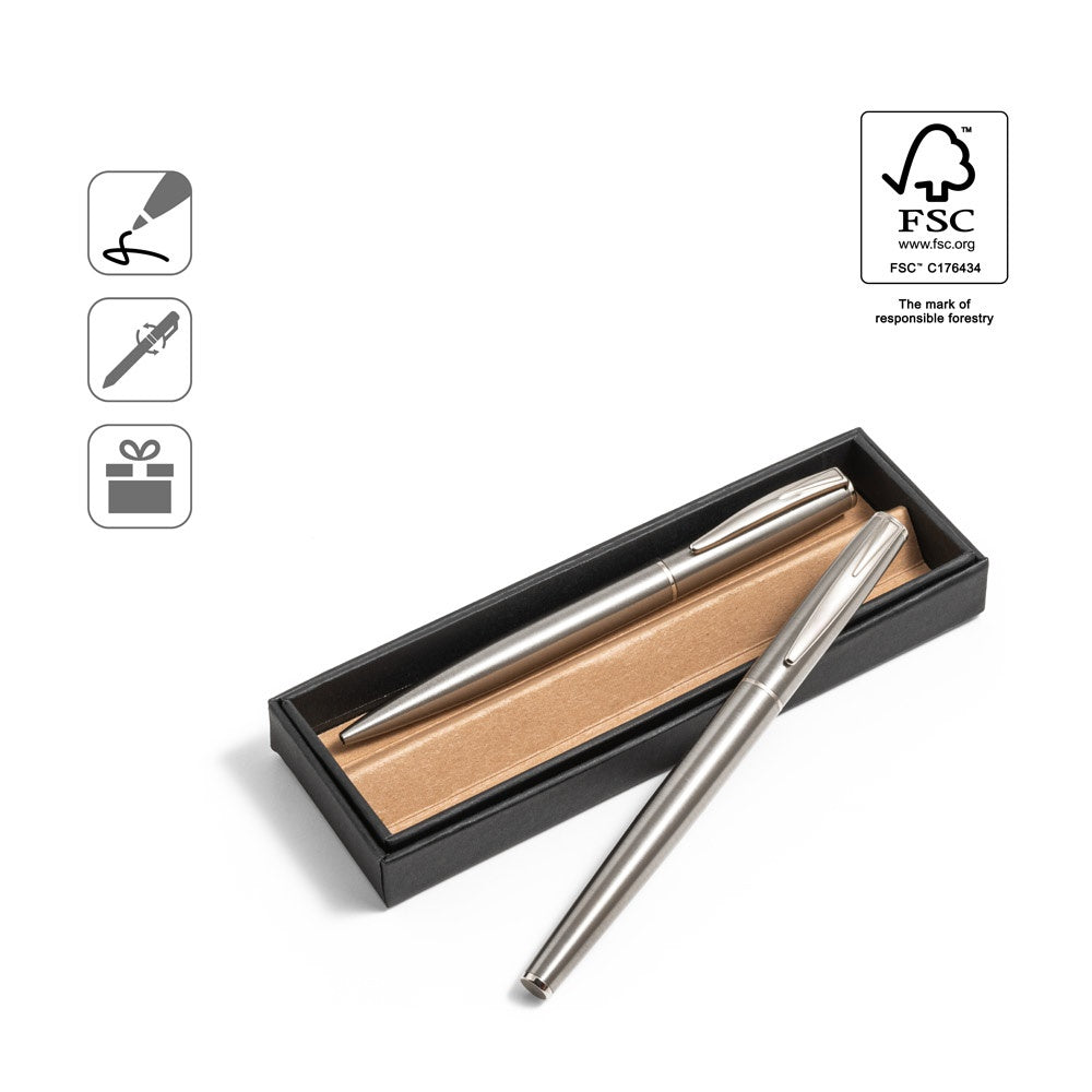 ELLA promotional writing set (complete set view) with custom logo branding