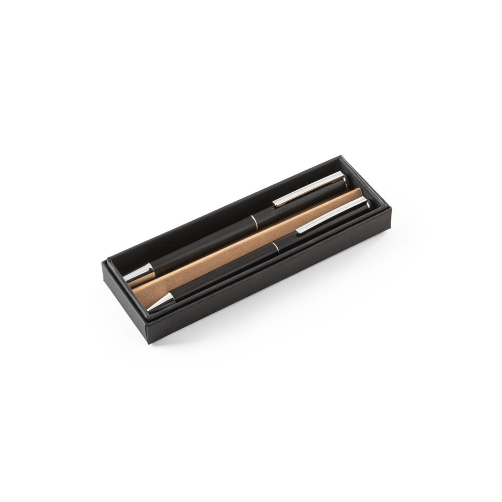 LEAH promotional writing set in black (gift box packaging) with custom logo branding